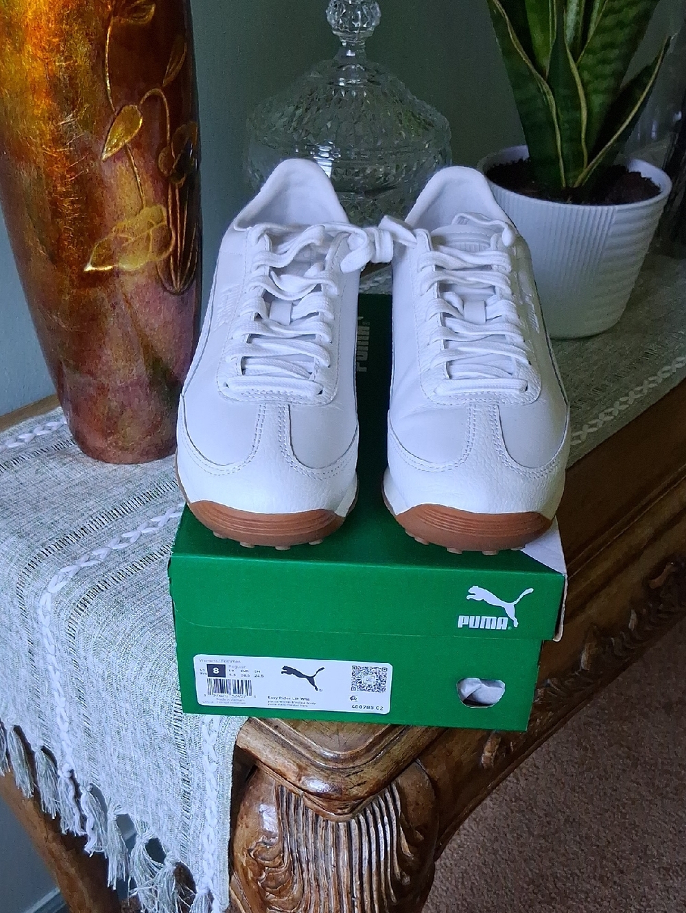 Puma White and Gum Low-Top Lace-Up Sneakers